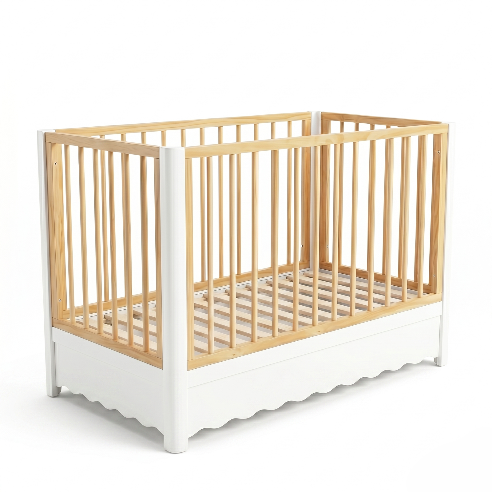 Modern baby crib on white background