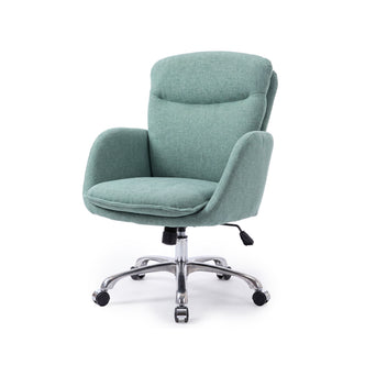 Modern office chair on a white background with plush cushioning and chrome base