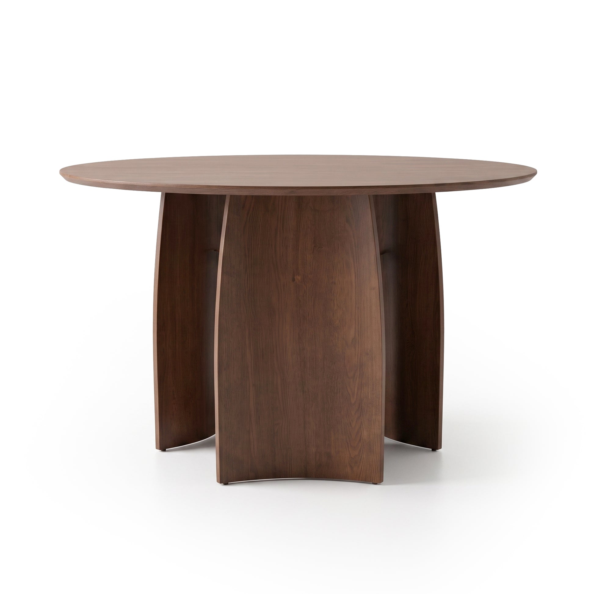 Round wooden table on a white background showing the full product