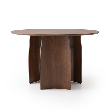 Round wooden table on a white background showing the full product