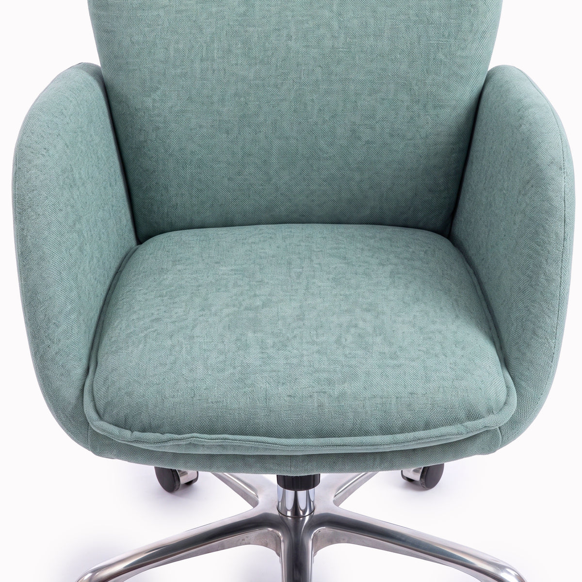 Partially cropped upholstered office chair on a white background