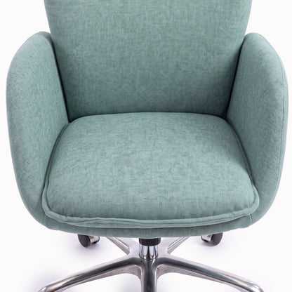 Partially cropped upholstered office chair on a white background