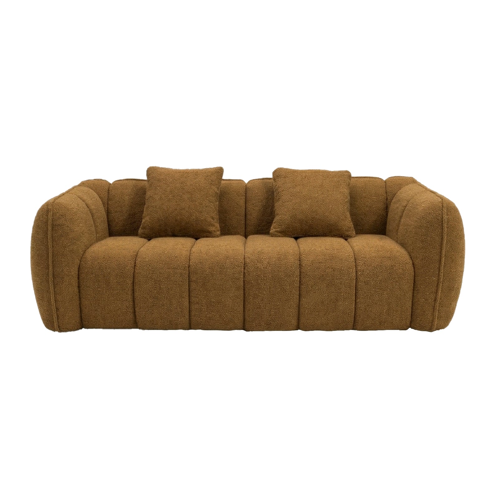 Brown textured three-seater sofa on white background