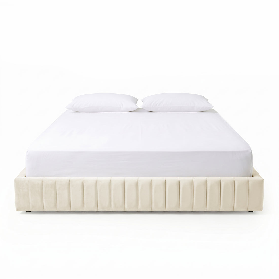 Contemporary platform bed on white background