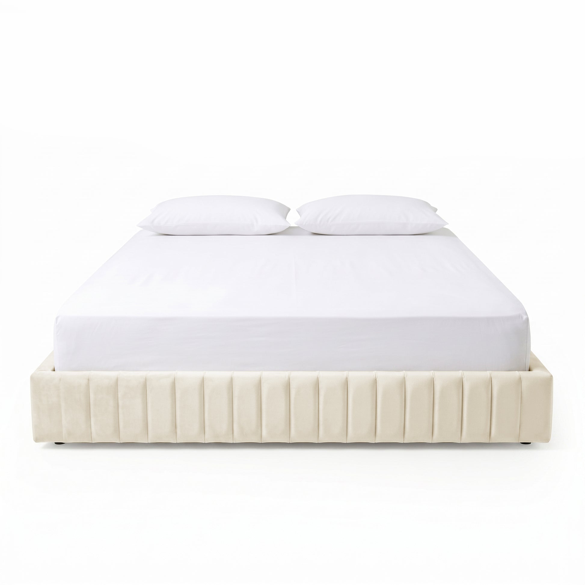 Contemporary platform bed on white background