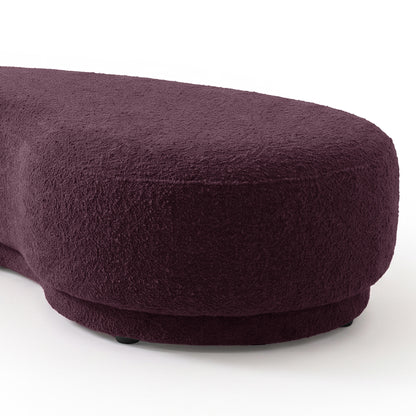 Close view of a textured plum upholstered bench seat product on a white background