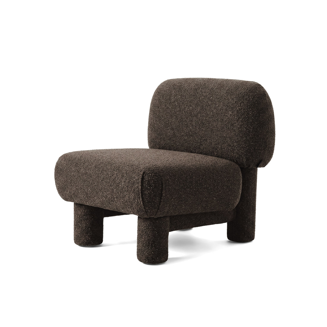 Modern dark brown upholstered accent chair on white background