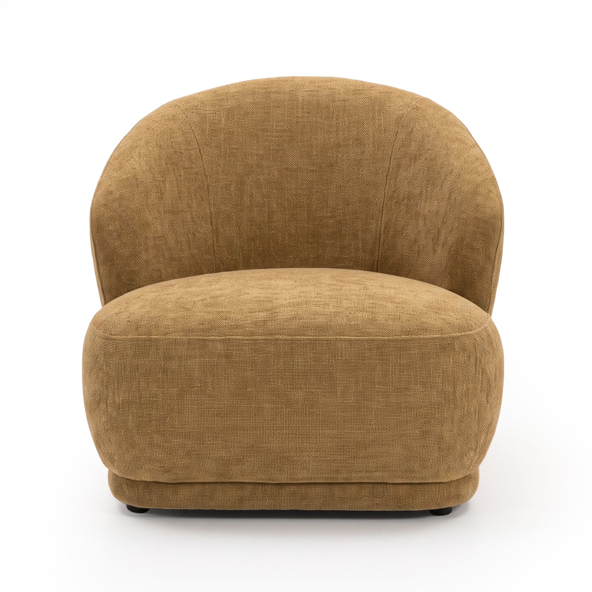Plush mustard gold accent chair on a white background, front view.