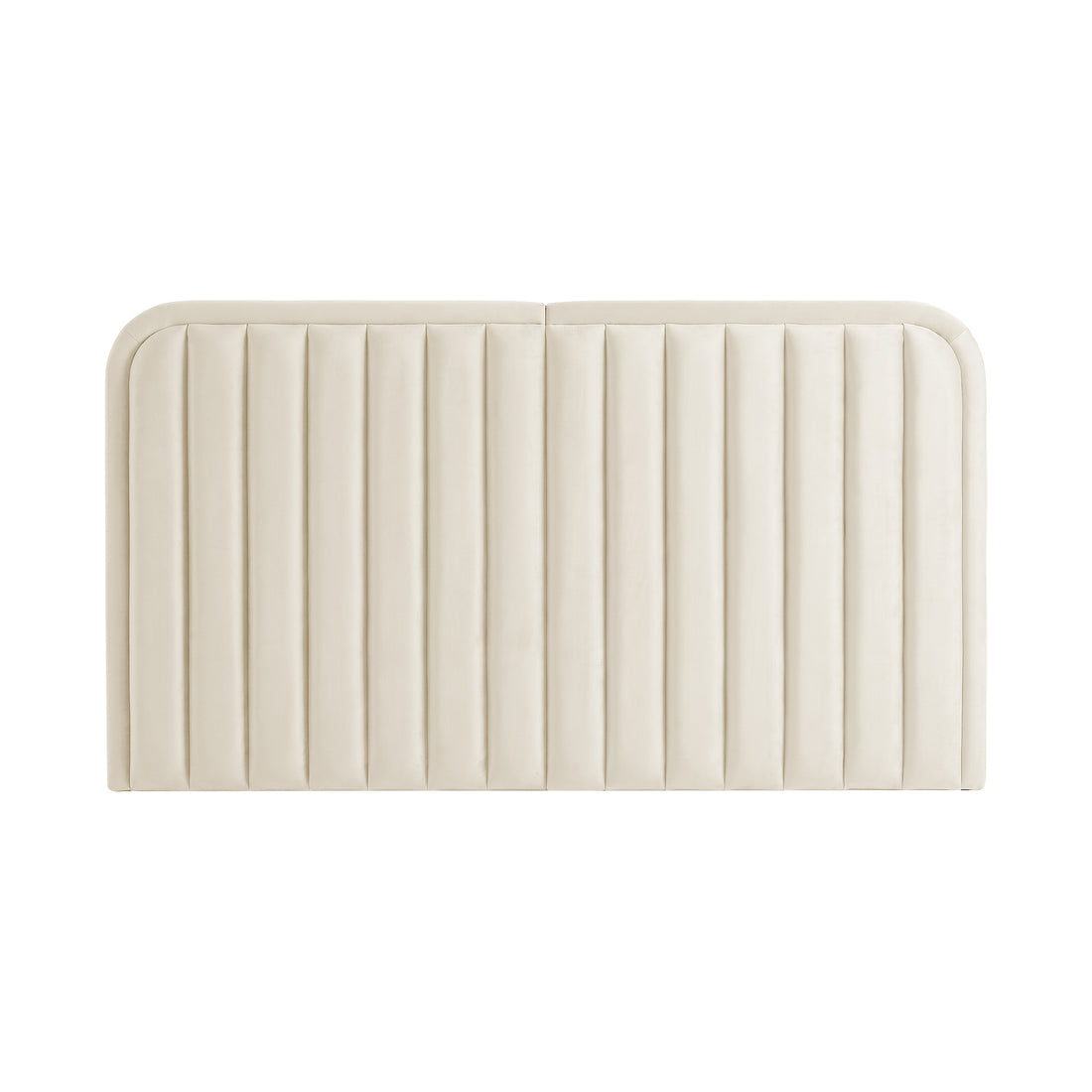 Cream upholstered headboard with vertical channels on white background
