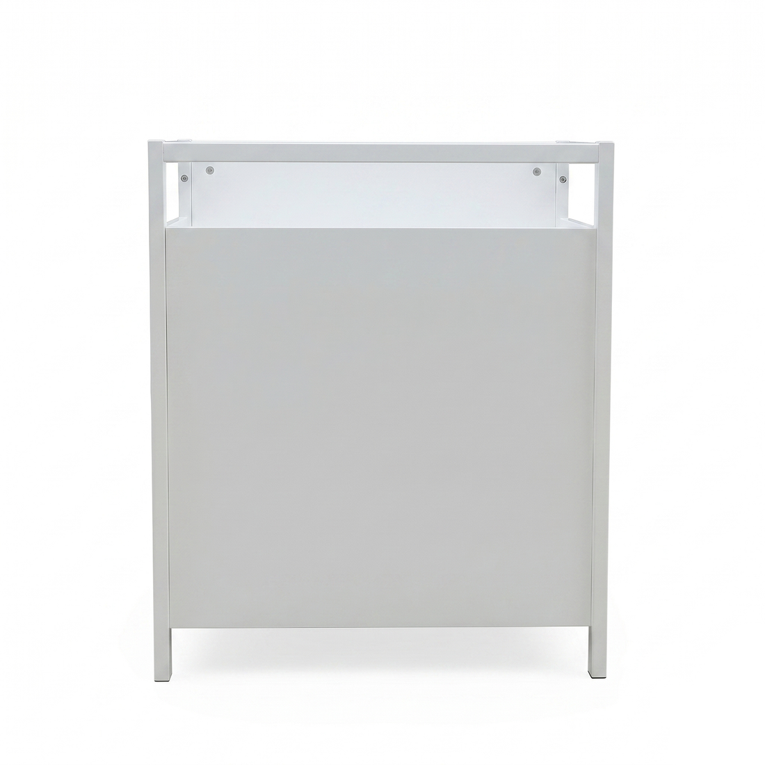 Back view of a white nursery furniture piece on a white background