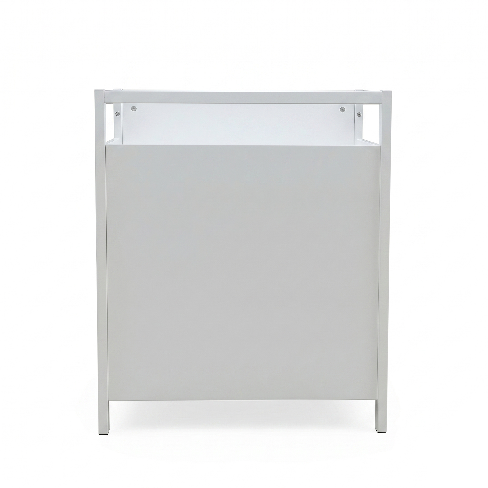 Back view of a white nursery furniture piece on a white background