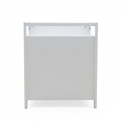 Back view of a white nursery furniture piece on a white background