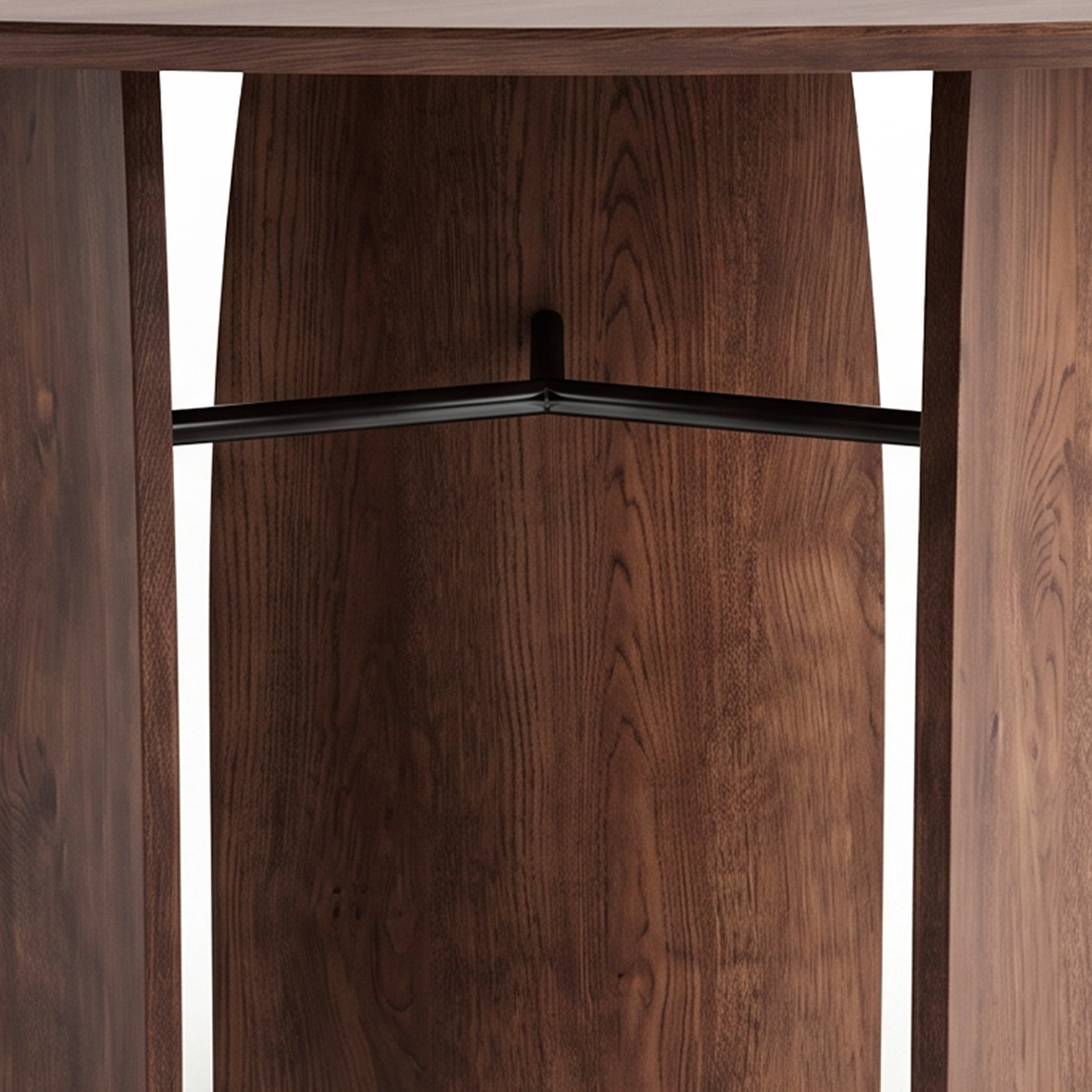 Close-up of the underside and support structure of a wooden table