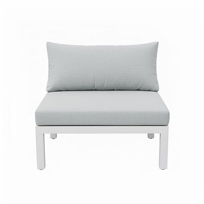 Sierra Outdoor Lounge Set in Grey featuring a modern armless lounge chair with light gray cushions on a sleek white metal frame, ideal for stylish, relaxed outdoor seating.