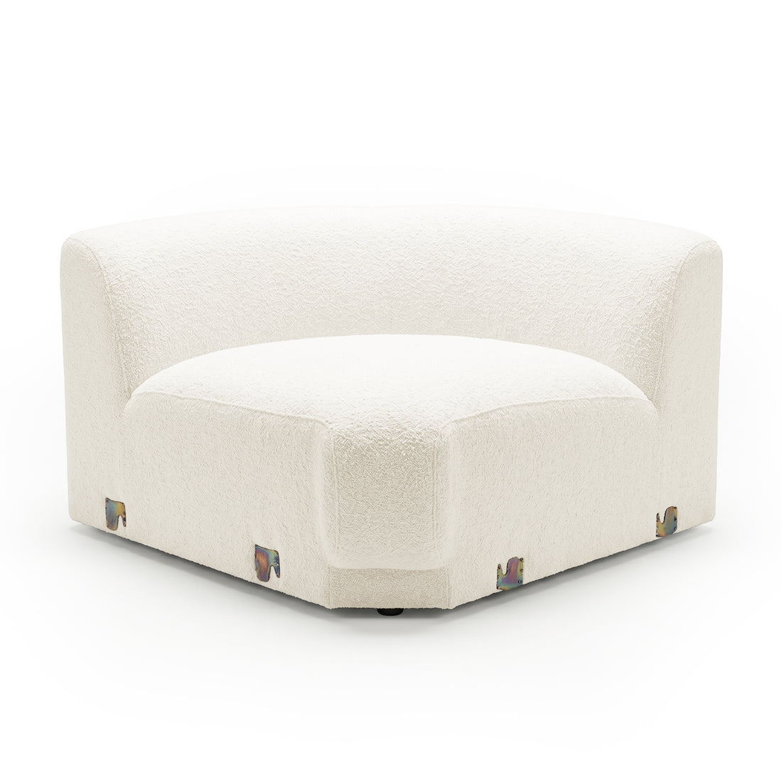 Corner-shaped upholstered accent section on white background