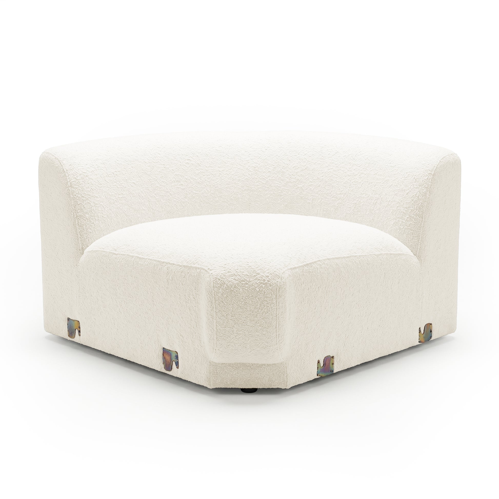Corner-shaped upholstered accent section on white background