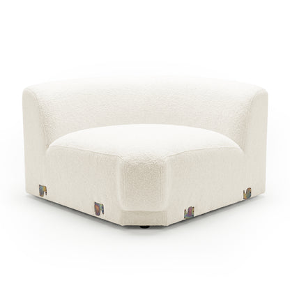 Corner-shaped upholstered accent section on white background