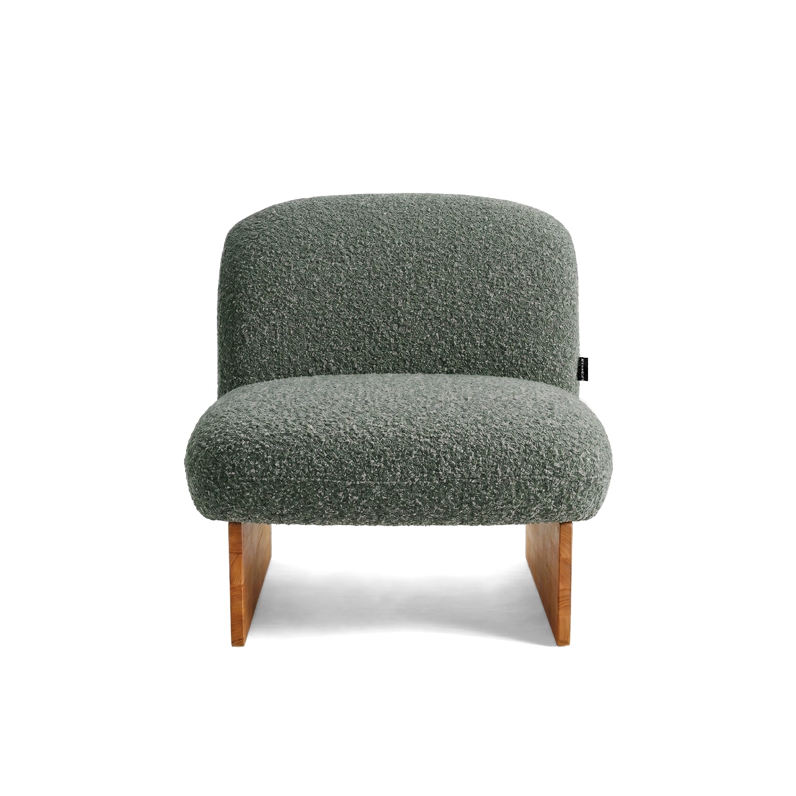 Front view of green accent chair on white background