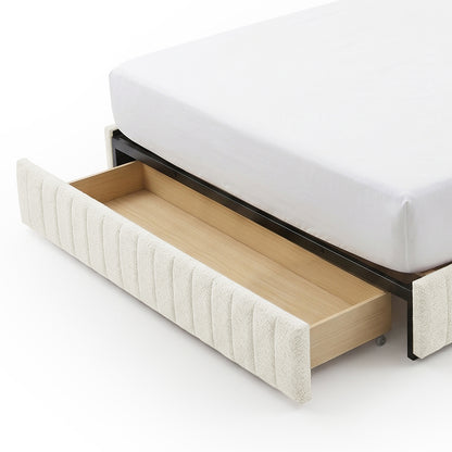 Close-up of pull-out under-bed storage drawer on white background