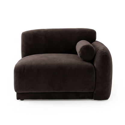 Dark brown left-arm lounge chair with bolster cushion on white background