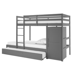 Aron Single Storage Bunk Bed with Trundle in Grey