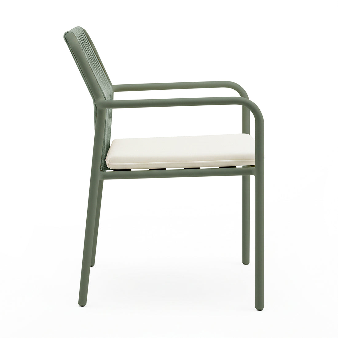 Evone 4 Seater Stone Outdoor Dining Table Set in Green features a sleek stone tabletop on a sturdy green frame with matching woven backrest chairs, ideal for stylish alfresco dining.