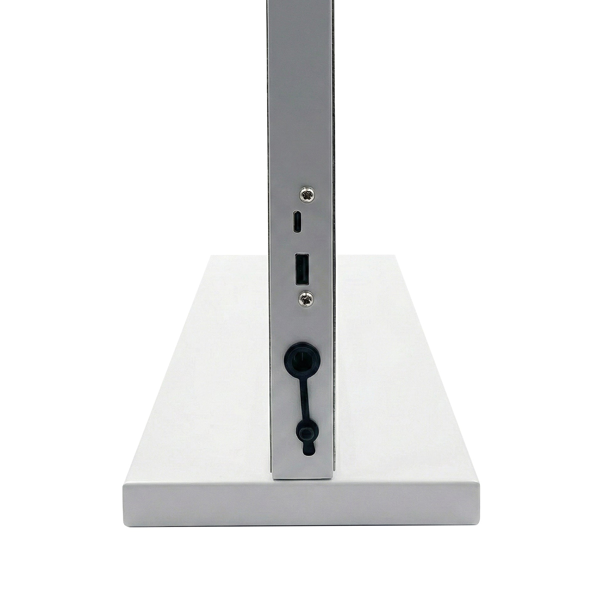 Close-up of side view showing device ports and lock on white background
