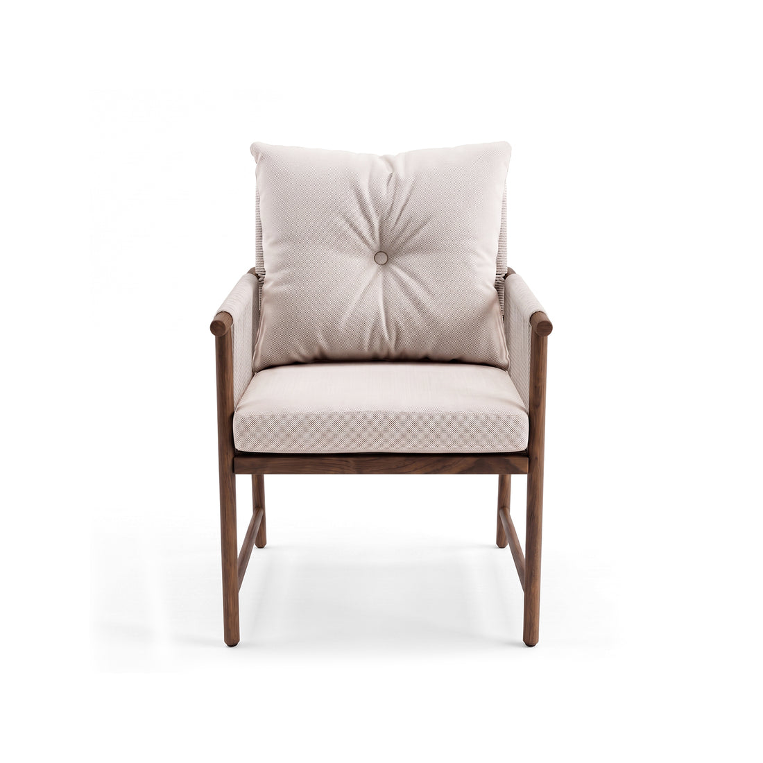 Modern cushioned wooden chair isolated on a white background