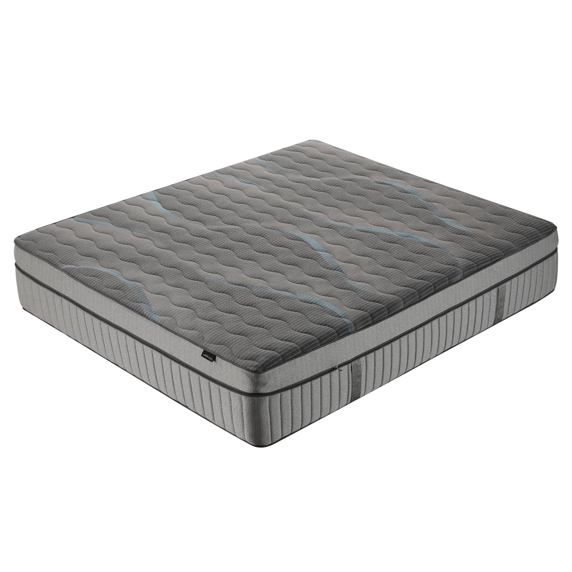 Full gray mattress on white background with textured surface
