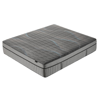 Full gray mattress on white background with textured surface