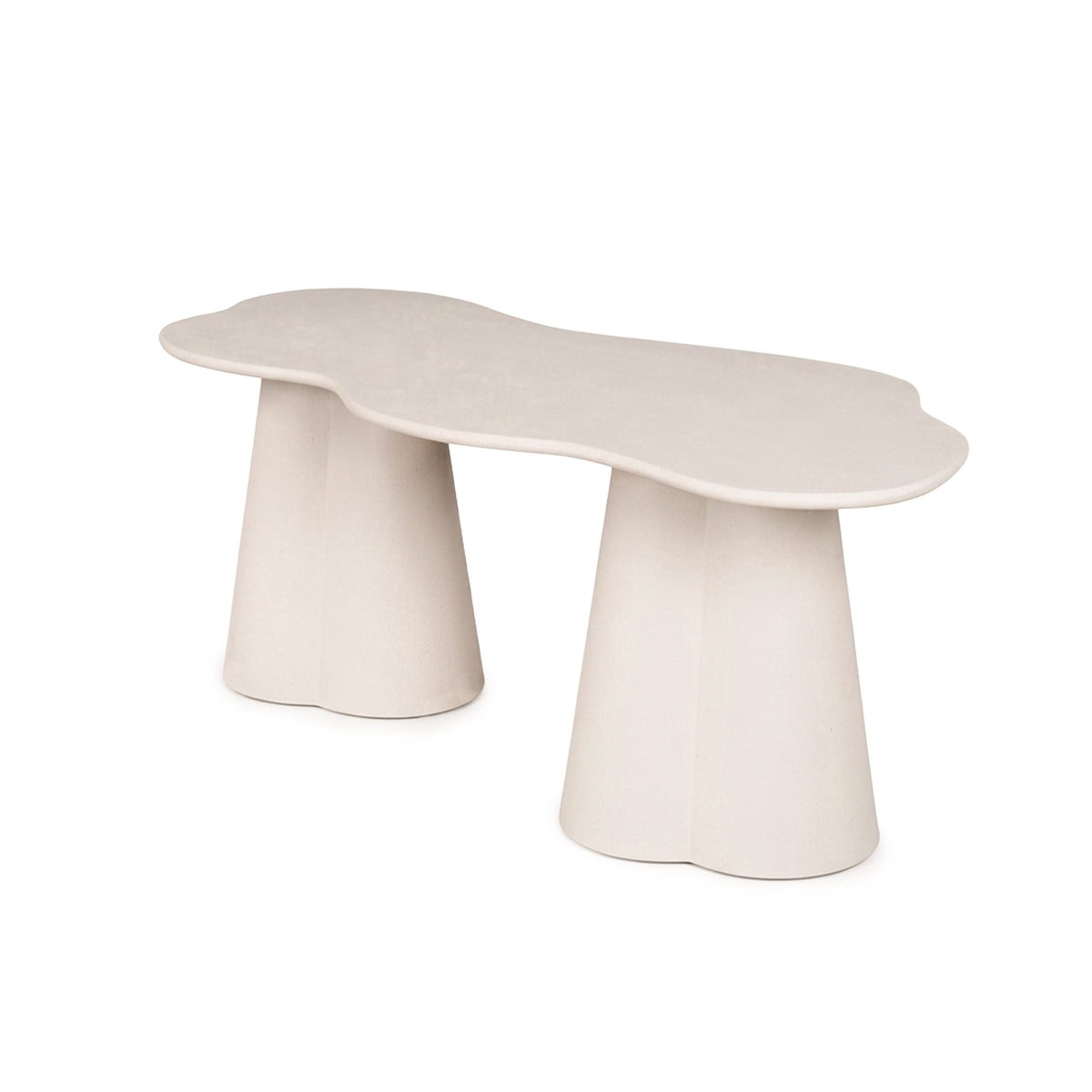 Cream organic-shaped table on a white background