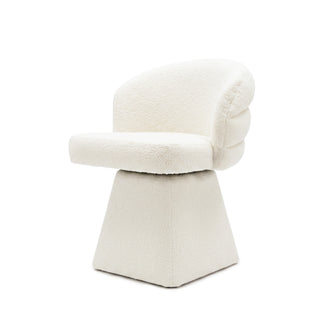 Contemporary off-white accent chair on a white background.