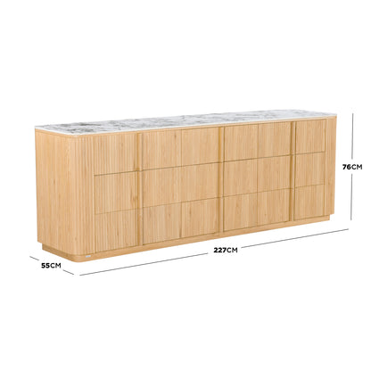 Sideboard on white background with labeled dimensions 76 cm high, 227 cm wide, and 55 cm deep