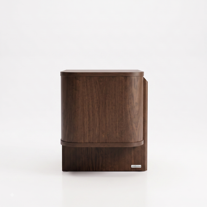 Modern dark wood bin shown in full on a white background.