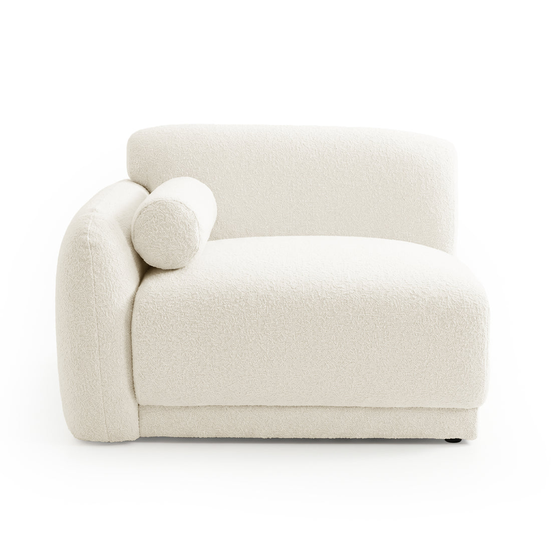 Off-white upholstered corner chair on white background