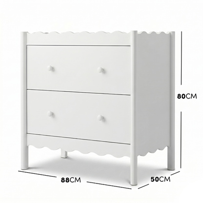 White dresser with dimensions labeled 80 cm high, 88 cm wide, and 50 cm deep