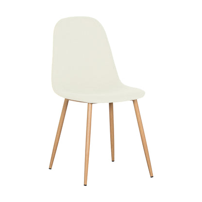 Oregon Dining Table with 8 Florida Chairs Set in Sand features a sleek, white molded chair with slender wood-tone legs, offering modern style and comfort for a welcoming dining experience.