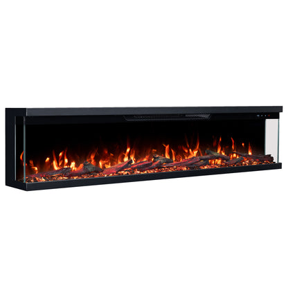 LEFBERIDA 60-inch electric fireplace on white background showing glowing logs and flame