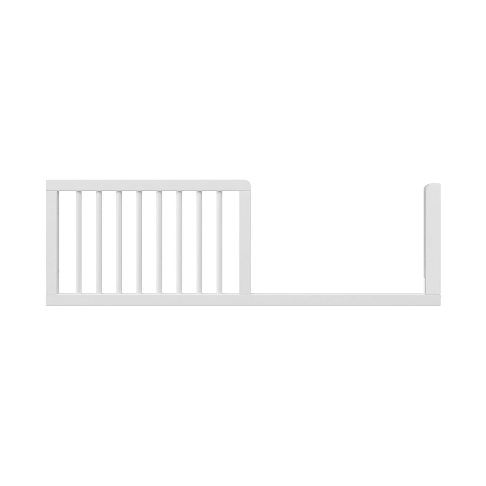 Partial view of white bed rail guard on a white background