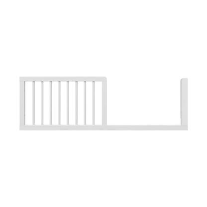 Partial view of white bed rail guard on a white background
