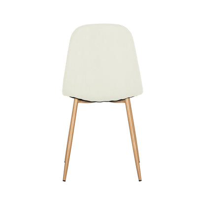 Back view of the Oregon Dining Table with 8 Florida Chairs Set in Sand, highlighting the lightly upholstered off-white backrest and slender wood-tone legs of the modern dining chair.