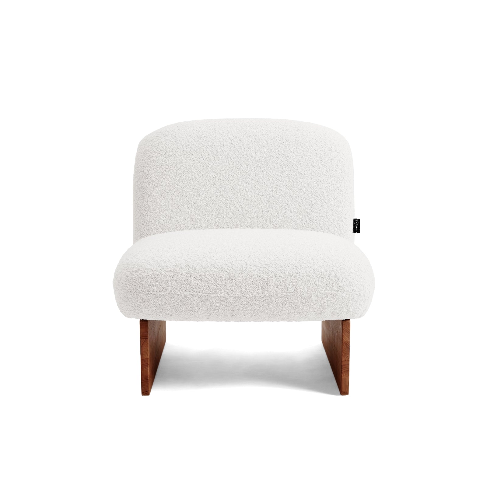 Armless accent chair on white background, front view.