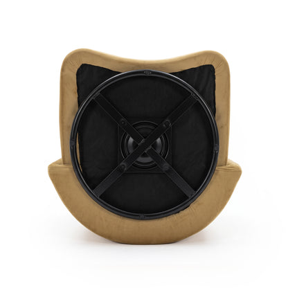 Underside of a chair showing the swivel base and support mechanism