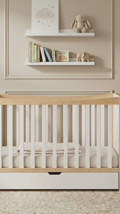 Nooki Solid Timber Cot with Storage in Natural & White