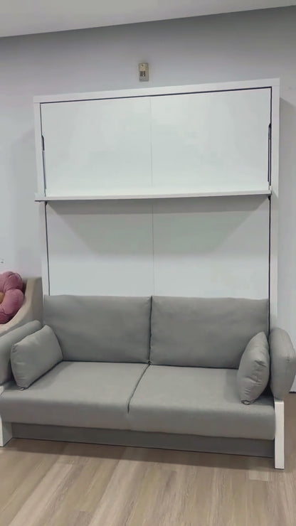 Byron Queen Murphy Bed with Mattress in White & Grey