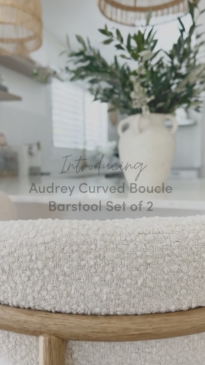 Audrey Curved Boucle Barstool Set of 2 in Cream White