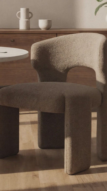 Lunari Bouclé Curved Accent Chair in Brown