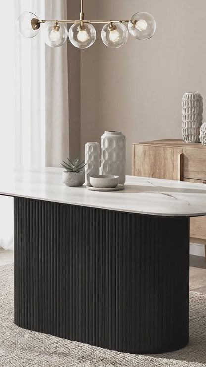 Aeris 180cm Marble Look Dining Table With Wood Base in Black